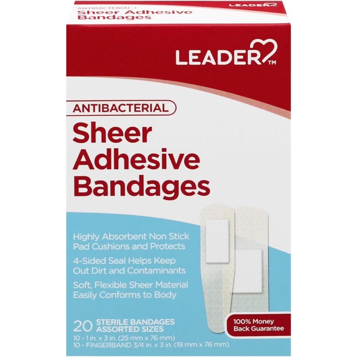 Leader Antibacterial Sheer Adhesive Bandage Assorted Sizes